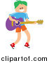 Vector Clipart of a Green Haired White Square Head Boy Playing a Guitar by Prawny
