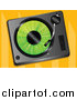 Vector Clipart of a Green LP Record Playing in a Record Player over an Orange Background by Elaineitalia