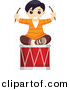 Vector Clipart of a Happy Boy Sitting on Large Musical Drum - Cartoon Styled Design by BNP Design Studio