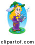Vector Clipart of a Happy Cartoon Witch Playing a Lyre by Visekart