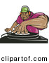Vector Clipart of a Hispanic Cartoon Male Dj Mixing Records While Listening Through Headphones by Patrimonio