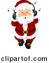 Vector Clipart of a Jolly Cartoon Santa Claus Listing to Christmas Music with His Headphones by BNP Design Studio