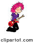 Vector Clipart of a Kneeling Pink Haired Female Guitarist Musician by Pams Clipart
