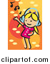 Vector Clipart of a Little White Blond Girl Dancing and Listening to Music by Mayawizard101