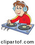 Vector Clipart of a Male Cartoon Dj Wearing Headphones and Mixing Records by Visekart