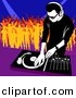 Vector Clipart of a Male DJ Mixing Music While People Dance in the Background by Dero