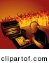 Vector Clipart of a Male DJ Playing Music While Young People Dance in Orange Background by Dero