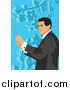 Vector Clipart of a Male Music Conductor over Blue Floral by Mayawizard101