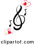 Vector Clipart of a Music Clef and Red Hearts by Pams Clipart