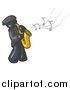 Vector Clipart of a Navy Blue Man Playing Jazz with a Saxophone by Leo Blanchette