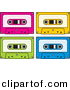 Vector Clipart of a Neon Colored Audio Cassette Tapes - Pink, Yellow, Green, and Blue - Digital Collage by Any Vector