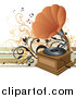 Vector Clipart of a Phonograph with an Orange Cone, Playing Music on a Vinyl Record by OnFocusMedia