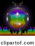 Vector Clipart of a Rainbow Disco Ball Globe with Headphones with Music Notes, a Burst and a Equalizer Bars, on Black by Elaineitalia