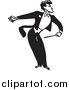 Vector Clipart of a Retro Black and White Music Conductor Facing Right, Bending and Holding an Arm Back by BestVector