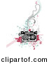 Vector Clipart of a Retro Cassette Tape Player over Abstract Designs by BNP Design Studio