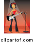 Vector Clipart of a Rocker Girl Playing Electric Guitar on Stage Under Spotlight with Microphone by Amanda Kate