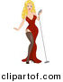 Vector Clipart of a Sexy Cartoon Retro Blond Pinup Girl Standing Beside a Microphone by BNP Design Studio