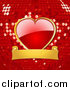 Vector Clipart of a Shiny Red Heart Attached to a Gold Banner over a Red Disco Ball Background by Elaineitalia