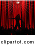 Vector Clipart of a Silhouetted Crowd Applauding a Female Performing Artist on a Stage Under a Red Disco Ball by Elaineitalia