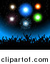 Vector Clipart of a Silhouetted Crowd Cheering Under Fireworks by KJ Pargeter