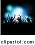 Vector Clipart of a Silhouetted Crowd Dancing over Blue Stage Lighting by KJ Pargeter