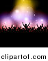 Vector Clipart of a Silhouetted Crowd Holding Their Arms up Under Sparkly Lights with Black Copyspace by KJ Pargeter