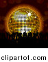 Vector Clipart of a Silhouetted Crowd of Dancers and a 3d Disco Ball by Elaineitalia