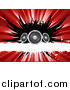 Vector Clipart of a Silhouetted Crowd over Black Wings, Speakers, a White Grunge Bar and a Red Burst by KJ Pargeter