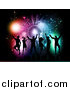Vector Clipart of a Silhouetted Dance Group Against a Grungy Colorful Burst on Black by KJ Pargeter
