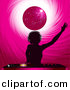 Vector Clipart of a Silhouetted Dj Girl Mixing Records Under a Pink Disco Ball by Elaineitalia