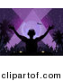 Vector Clipart of a Silhouetted Dj Playing Music at a Tropical Beach Party at Night by Elaineitalia
