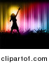 Vector Clipart of a Silhouetted Female Pop Singer on Stage with Fans Against Colorful Lights by KJ Pargeter