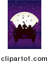 Vector Clipart of a Silhouetted People Listening to Tunes and Looking at the Moon in a Convertible Car by Inkgraphics
