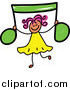 Vector Clipart of a Sketched Girl Holding up a Green Music Note by Prawny