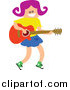 Vector Clipart of a Square Headed Girl Playing a Guitar by Prawny