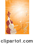 Vector Clipart of a Violin and Viola or Cello Standing Upright on an Orange Grunge Background by Eugene