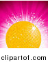 Vector Clipart of a Yellow Disco Ball on a Bursting Pink Background with Stars by Elaineitalia