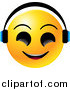 Vector Clipart of a Yellow Emoticon Face Smiling and Wearing Headphones, Listenting to Tunes by Tonis Pan