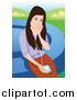 Vector Clipart of a Young Brunette Woman Listening to Music by Mayawizard101