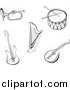 Vector Clipart of Black and White Sketched Instruments by Vector Tradition SM