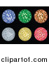 Vector Clipart of Blue, Green, Orange, Yellow and Pink Disco Balls Sparkling over Black by KJ Pargeter