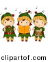 Vector Clipart of Cartoon Kids Singing Christmas Music While Dressed like Elves by BNP Design Studio