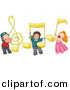Vector Clipart of Diverse Cartoon Kids with Large Music Notes by BNP Design Studio
