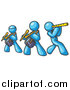Vector Clipart of Light Blue Men Playing Flutes and Drums at a Music Concert by Leo Blanchette