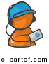 Vector Clipart of Orange Man Listening to Mp3 Music Player by Leo Blanchette