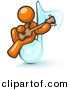 Vector Clipart of Orange Man Playing a Guitar While Sitting on a Giant Music Note by Leo Blanchette