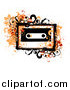Vector Clipart of Orange Vines and Grunge Splatters Around a Cassette Tape by OnFocusMedia