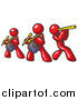 Vector Clipart of Red Men Playing Flutes and Drums in a Band by Leo Blanchette