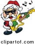 Vector Clipart of Santa Wearing Shades, Rocking out and Playing a Guitar by Dennis Holmes Designs