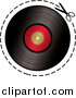 Vector Clipart of Scissors Cutting on a Dotted Line Around a Vinyl Record by Michaeltravers